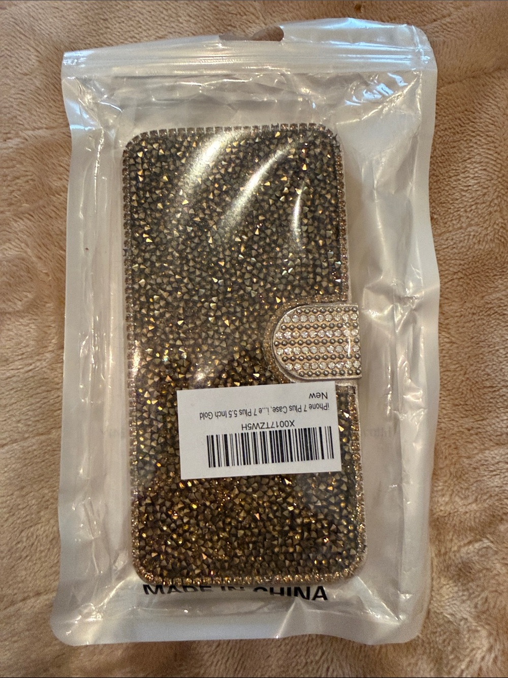 Glitter Rhinestone Wallet I-Phone 7 Plus Case - Gold